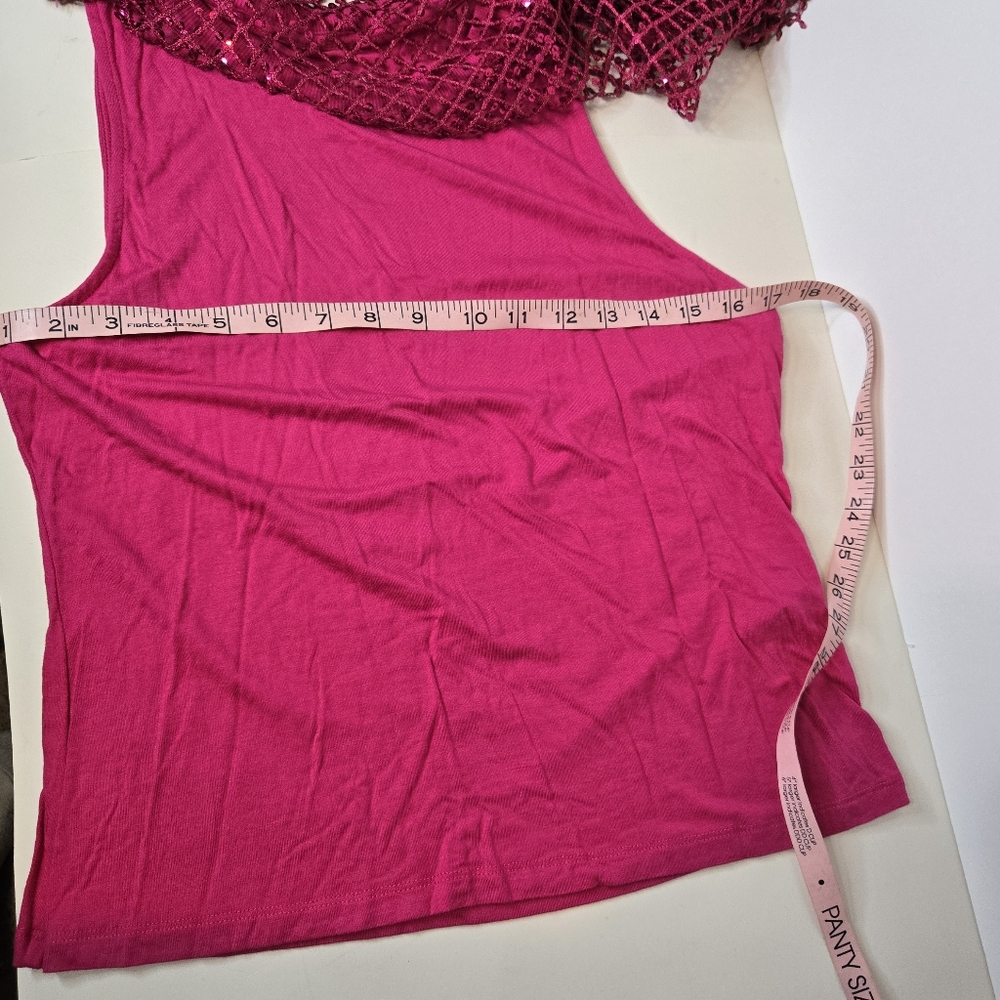 Pilcro Anthropologie Raspberry Pink Mesh Sequin Party Blouse Size Medium - Picture 12 of 13